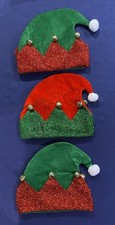 3 Adult Red Green Elf Hats with Bells