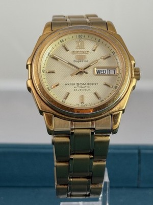 Seiko Superior 7S36-0150 Automatic 23J Gold Tone Day Date Men's Watch Running