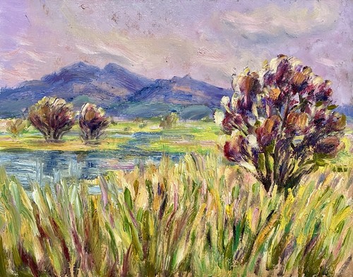 Original Oil Painting 8x10 Colorful Landscape With Pond Trees Nature Wall Art - 第 1/10 張圖片