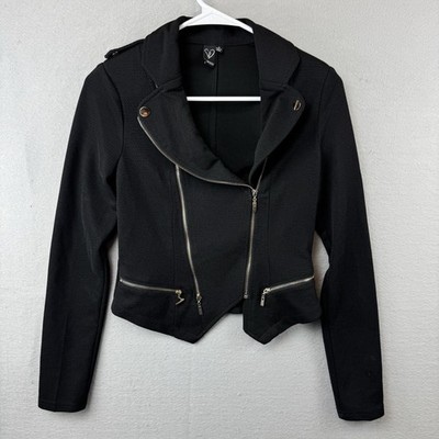 Windsor Jacket Womens Small Black Moto Biker Asymmetrical Zip Short Knit Lined