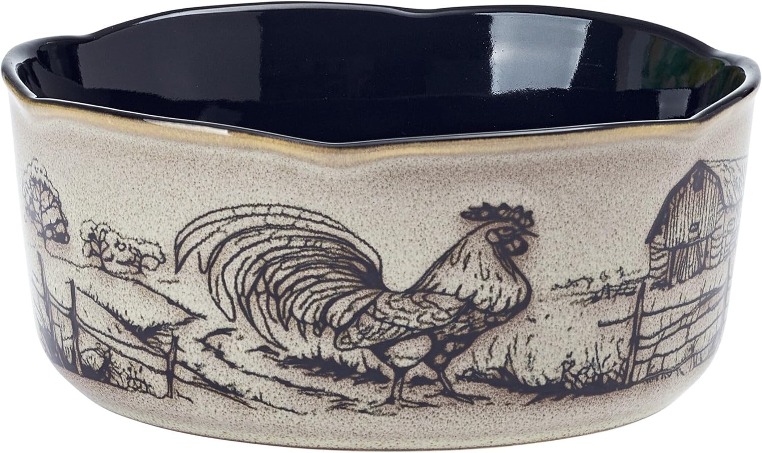 Rustic Farmyard Rooster 12-Piece Dinnerware Set for 4, High Rim Plates & Bowls