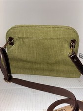 Vintage Olive Green Tapestry Bag With Magnetic Clasp Dark Brown Shoulder Strap  
