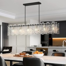 Danshinro 4FT Chandelier for Dining Room, Light Fixture Linear Black Crystal