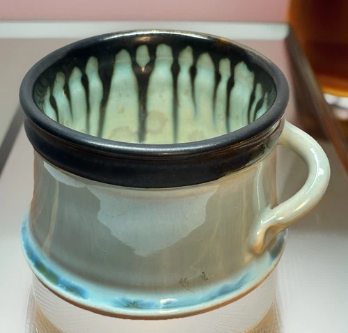 Edgecomb Potters Pottery Blue Drip Glaze Mug Cup Bowl Handle
