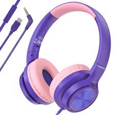 Kids Headphones for School Travel, Upgrade USB Type C Safe Volume 94dB, with ...