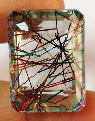 AAA+ Large Multi-Color Rutilated Quartz 83.65 Ct. Emerald Cut Loose Gemstone
