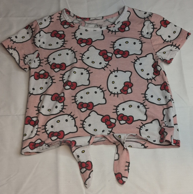 Sanrio Hello Kitty Girls Pink Tie Front Graphic T-Shirt Short Sleeve 7