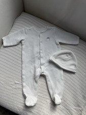 Little Me Baby Quilted Sleeper 6M Footed Pajamas White Bear Hat Set Unisex