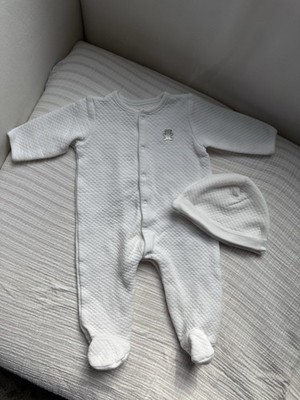 Little Me Baby Quilted Sleeper 6M Footed Pajamas White Bear Hat Set Unisex