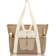 Mesh Beach Bag for Women, Large Beach Toy Pool Bag with Zipper Pocket, SandProof