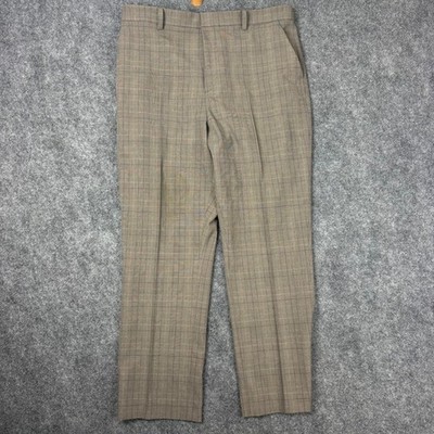 Uniqlo Mens EZY Ankle Pants Brown Glen Plaid Check Tapered Trousers L