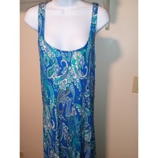Lauren Ralph Lauren Blue Green Paisley Rayon Jersey Maxi Dress Womens L