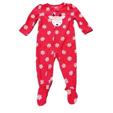 BABY GIRL'S CHRISTMAS RED FLEECE REINDEER  SNOWFLAKES ZIP SLEEPER SIZE 18 MTHS