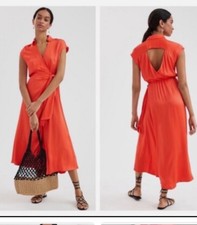 Anthropologie Maeve Red Rouge Open-Back Viscose Tie Waist Wrap Midi Dress XS New