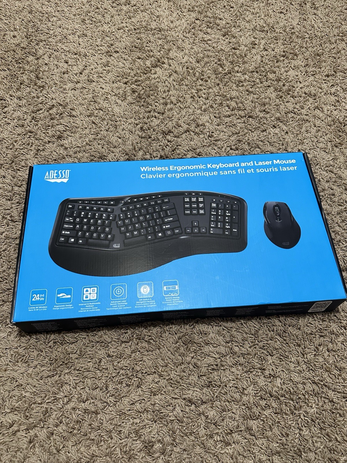 Adesso Wireless Ergonomic Keyboard Tru-Form Media 1500 and Laser Mouse. New