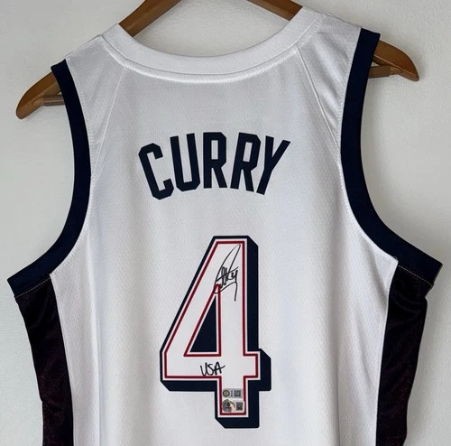 Stephen Curry "USA" Signed Nike 2024 Olympics Auto Jersey Warriors USASM BAS LOA