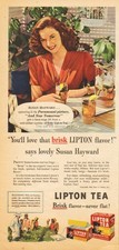 1944 Lipton Tea Bags Ad Susan Hayward Photo Paramount Movie Star WWII Era