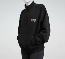 Image of Reebok Womens' Black ID Relaxed-Fit Quarter-Zip Pullover Sweatshirt Size M