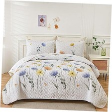 Floral Quilt Set 3 Pieces Blue  Yellow Quilts Bedding Queen Blue and Yellow
