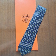HERMES silk tie navy New Unused