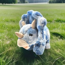 FAO Schwarz Glow Brights Roaring Triceratops Blue Plush Toy WORKS