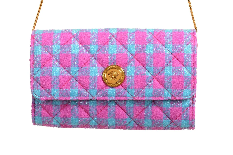 Bolso de hombro Versace acolchado Medusa dorado jacquard lúrex de lana para mujer Foto 2 de 4