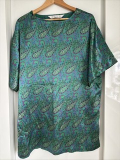 Vintage St Michael Green Paisley Silk Feel Blouse Women’s Size 14 To 16