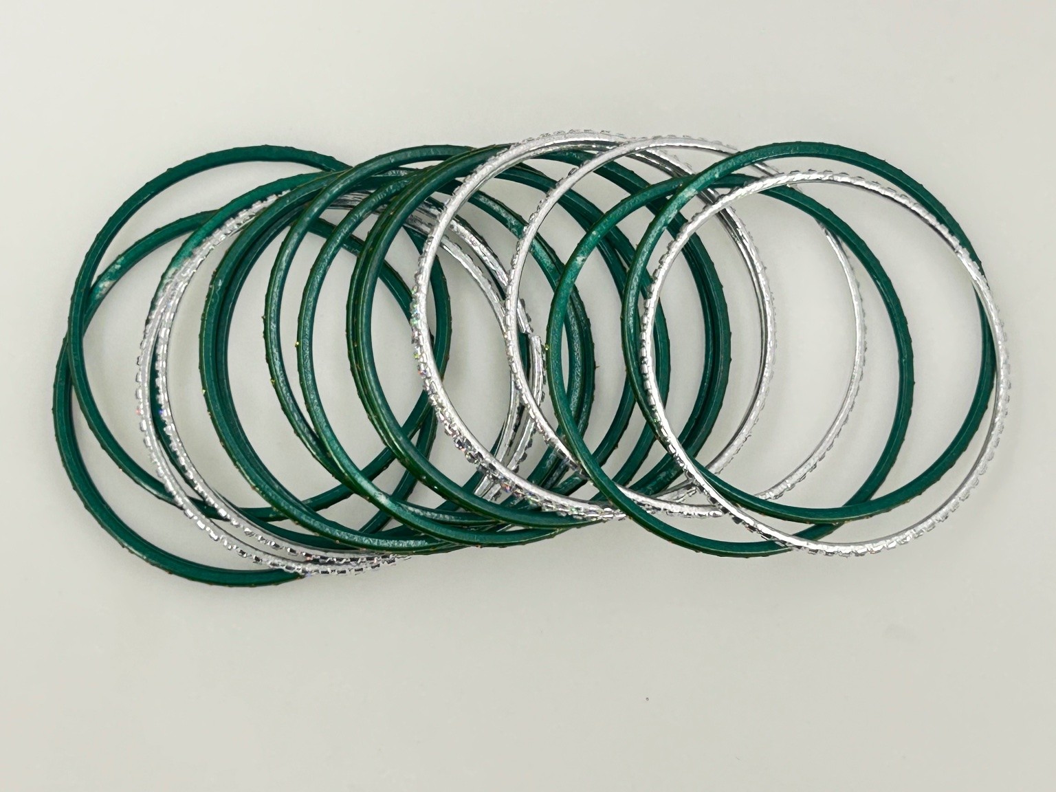 Vintage Green Silver Tone Stackable Bangle Bracel… - image 3