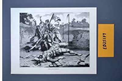 Huon Kills Scharlot, 130+ year old  antique intaglio, etching print