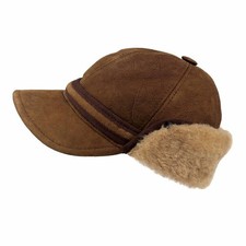 Trapper Sheepskin Leather Aviator Cap with Foldable Shearling Ear Flaps