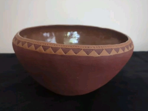 Primitive 10" Clay Bowl Terra Cotta Vintage Native American Bowl by David Ellis 