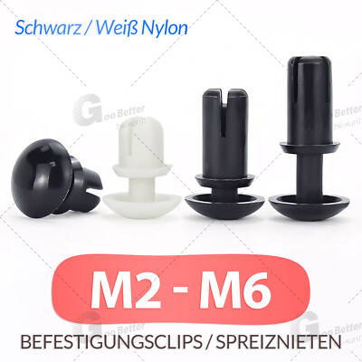 Befestigungsclips Spreiznieten 2mm 3mm 4mm 5mm 6mm Kunststoff Schnappnieten