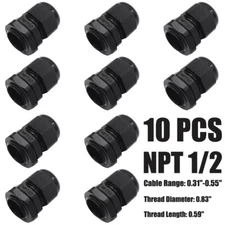 Waterproof NPT1/2 Cable Gland 0.31"-0.55" Nylon Wire Joint w/ Locknut & Gasket