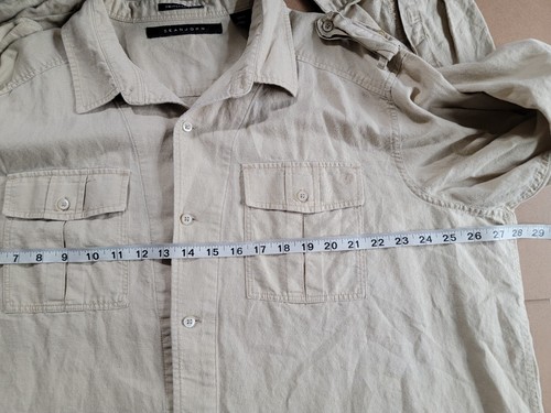 Camisa Sean John Original Fit Mezcla de Lino Manga Larga Con Botones Beige Talla-4XL - Imagen 6 de 7