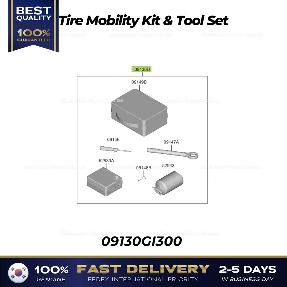 ⭐Genuino⭐ Kit de movilidad de neumáticos y juego de herramientas 09130GI300 para Hyundai Ioniq 5 Foto 2 de 3