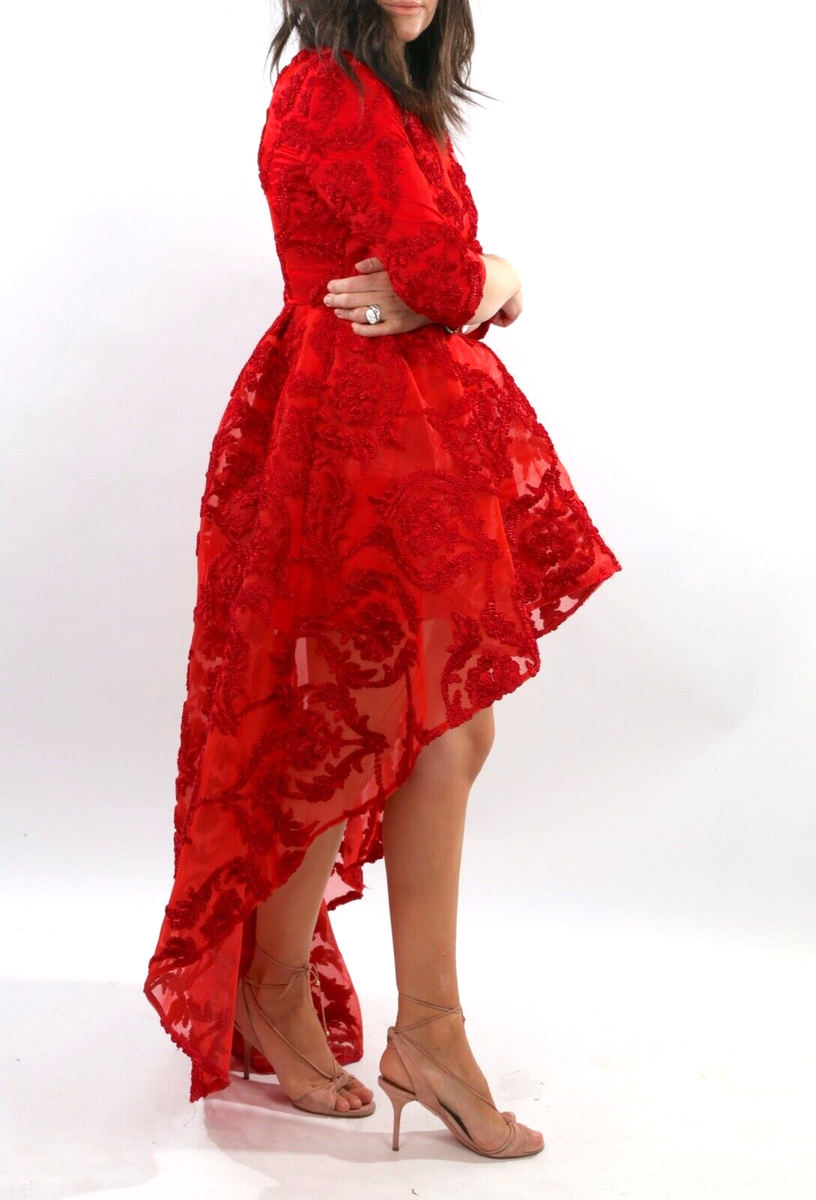 AMMO Flower Red 3/4 Sleeve Lace High-Low Fit Flare Dress Size M | eBay