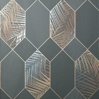 Fine Decor Miami Geometrisch Blatt Tapete Tropisch Metallisch Dunkelgrau FD42833