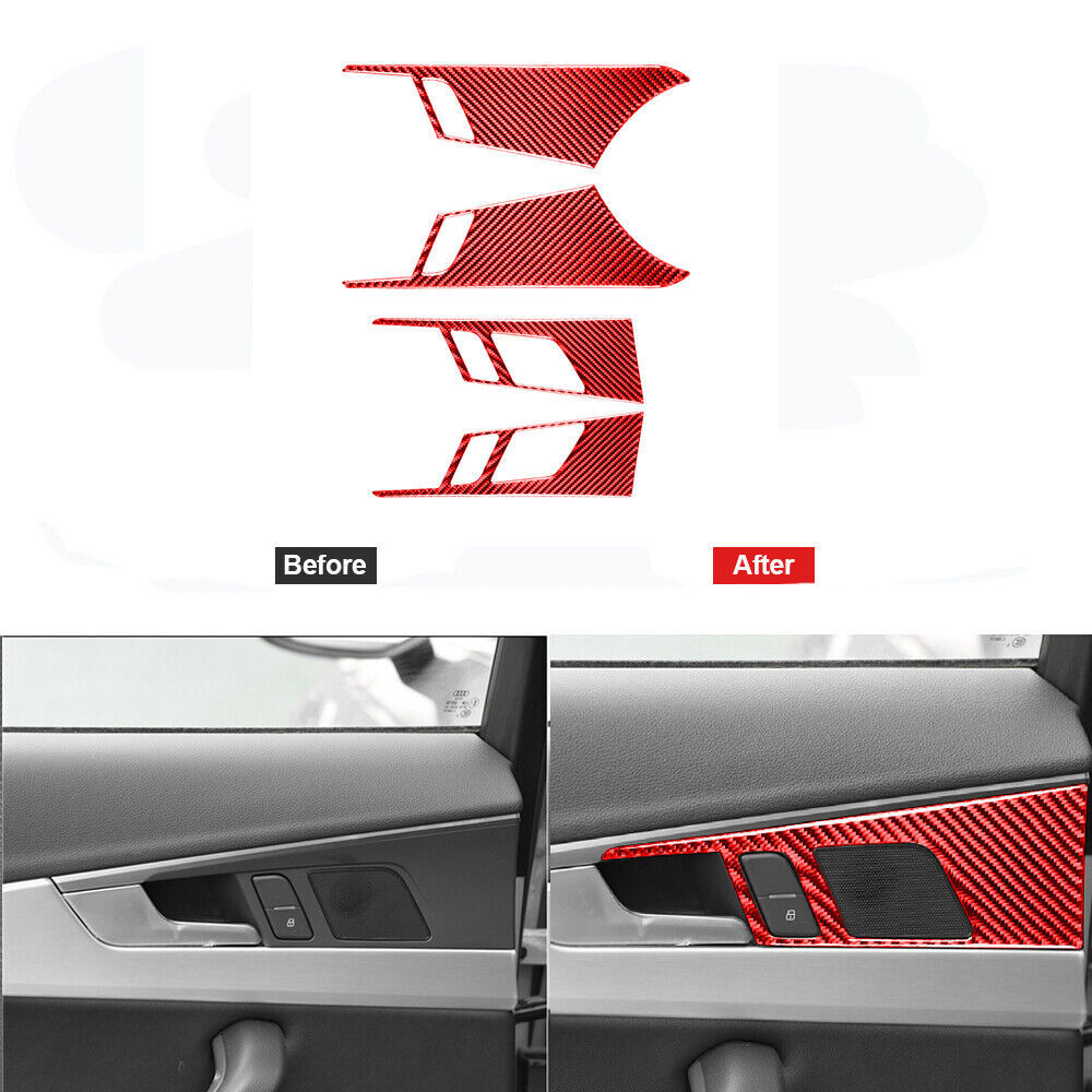 Red Carbon Fiber Door Handle Panel Cover for Audi A4 2017-2019 Interior Trim