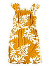 Old Navy Amber Yellow White Floral Cap Sleeve Rayon Stretch Sheath Dress Medium