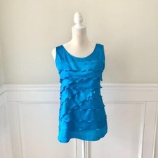Nicole Miller Blue Tiered Sleeveless Blouse S
