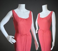 Vtg Vanity Fair Slinky Crystal Pleated Nightgown Coral Sz 34