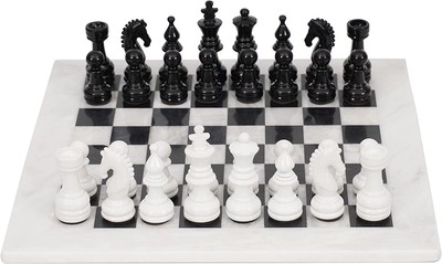 15 Inches White & Black Chess Set with 32 Metallic Figures & 2 Extra Queens a...