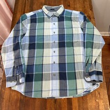 Tommy Bahama Shirt Mens XL Blue Green Check Flannel Button Up Casual
