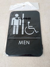 Braille Handicap Men Restroom Sign Alpine Industries Black 9X6 Self-Adhesive