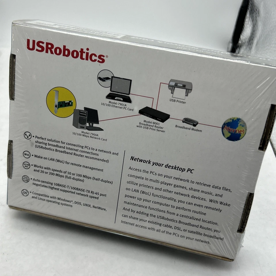 NEW USRobotics 10/100 PCI Network Card Fast Ethernet #7900 WIN DOS Linux UNIX - Image 3 of 4