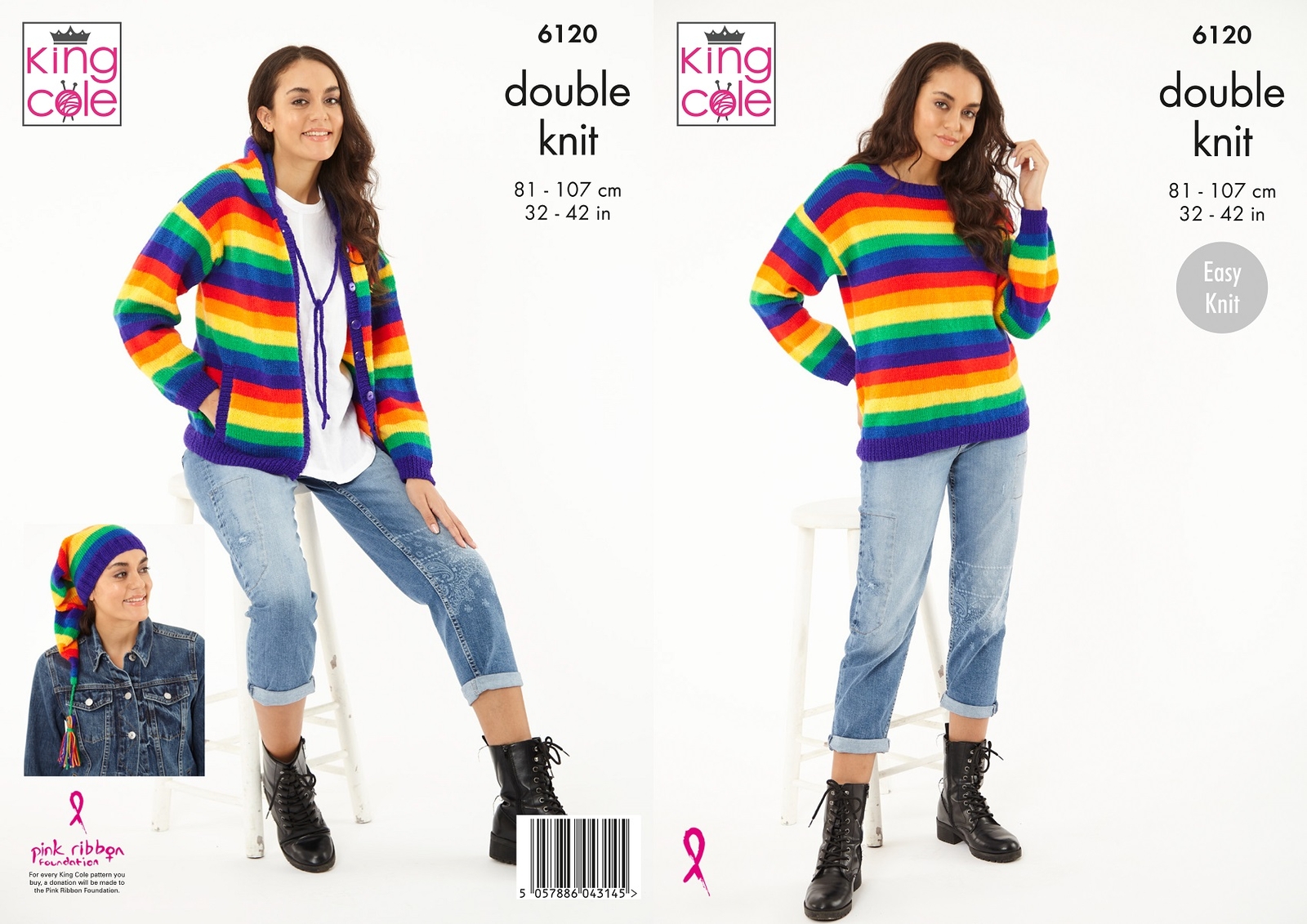 Knitting Pattern King Cole Ladies DK Double Knit Sweater, Cardigan & Hat (6120)