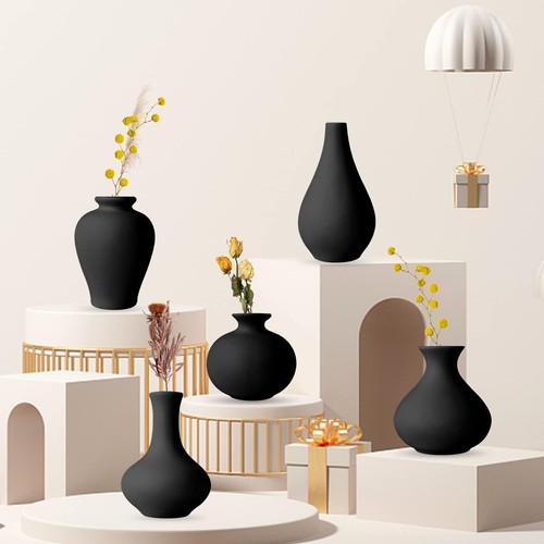 5-Piece Ceramic Mini Flower Bud Vase Set Black Modern Home Decor Decorative V... - Picture 2 of 8