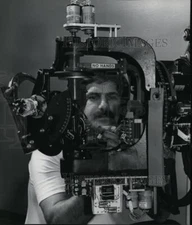 1977 Press Photo An RCA technician puts the finishing touches on weather radar