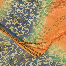 Sanskriti Vintage Sarees Orange Pure Georgette Silk Print Sari 5Yd Craft Fabric