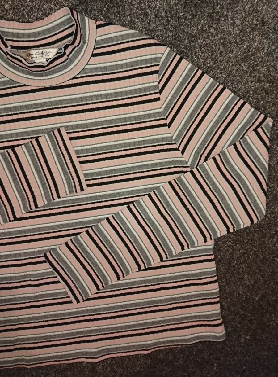 New Miss Selfridge Striped Stretch Long Sleeve High Neck Top UK 16 Sold Out image 4
